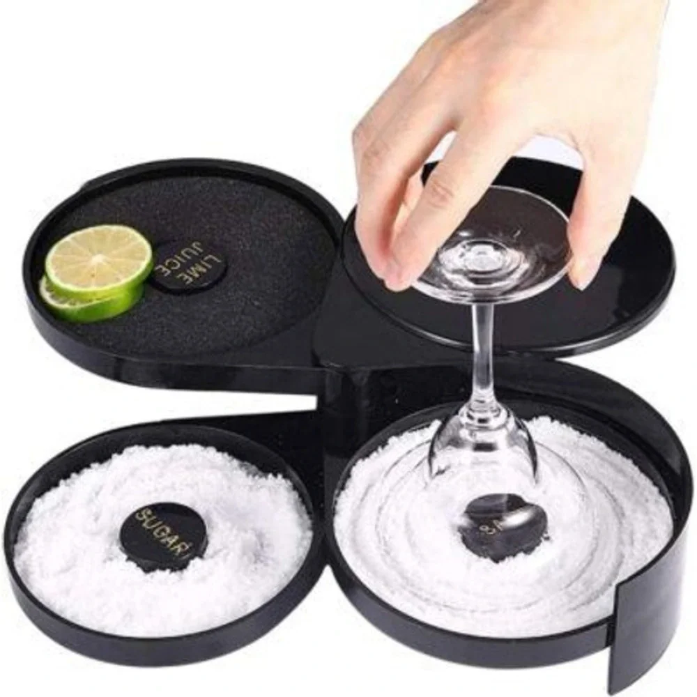 3 Tier Bartender Cocktail Glass Rimmer & Salter Lime Sugar Salt‎ Juice Black